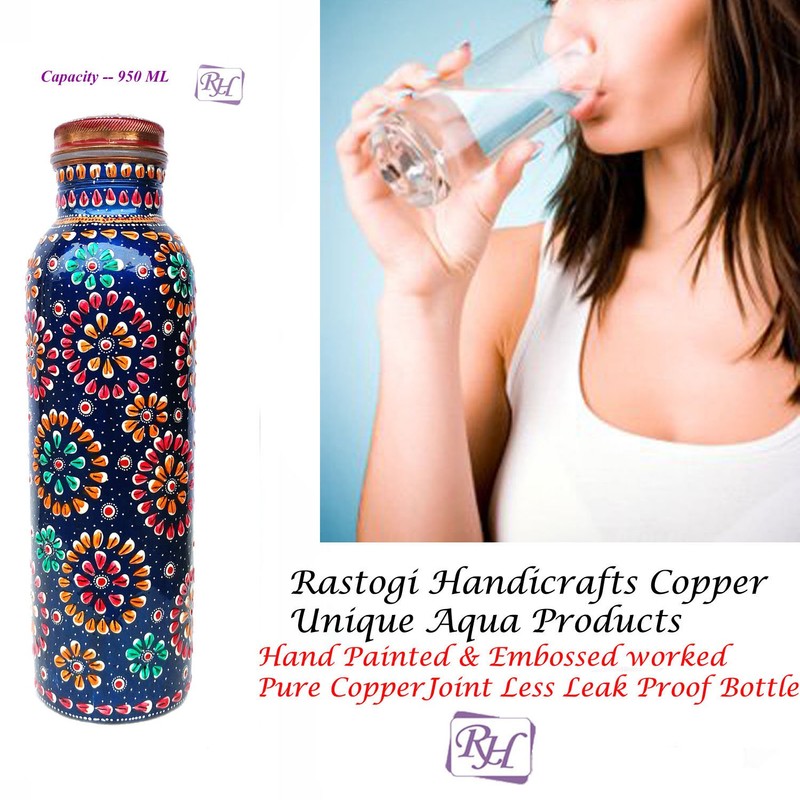 Rastogi Handicrafts Pure Copper Water Bottle for Ayurvedic Health Benefits