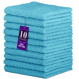 DecorRack 10 Pack 100% Cotton Wash Cloth, Luxurious Soft, 12 x 12 inch Ultra Absorbent, Machine Washable Washcloths, Turquoise (10 Pack)