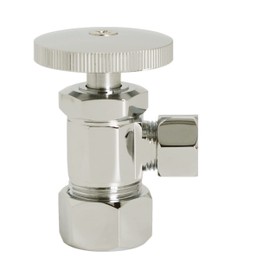Westbrass Round Handle Angle Stop Shut Off Valve, 1/2" Copper Pipe Inlet with 3/8" Compression Outlet, Polished Nickel, D105-05