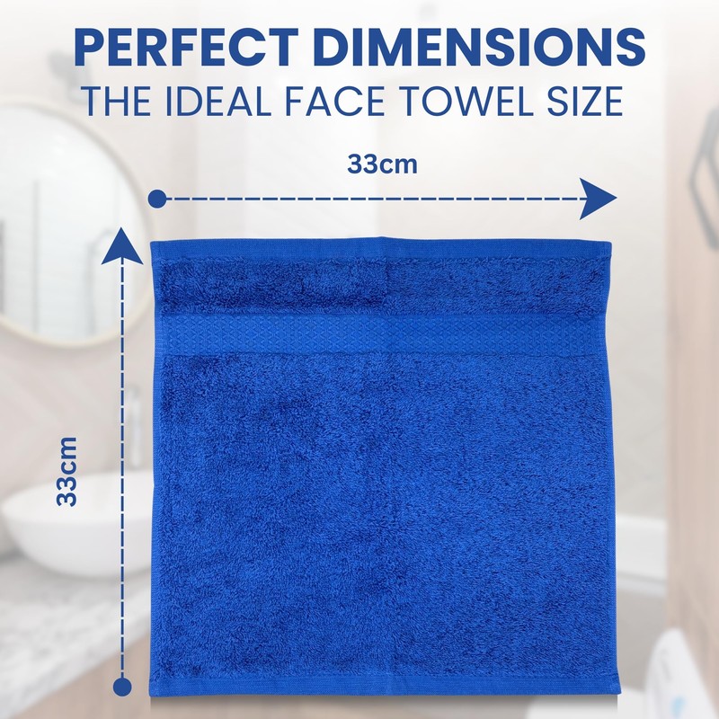 Towelogy Premium Face Cloths 100% Combed Cotton Fade Resistant 33x33cm