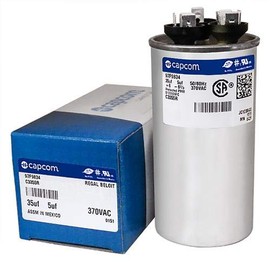 97F9834 35 + 5 uf MFD 370 Volt VAC - Replacement Round Run Capacitor by CAPCOM