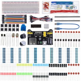 BOJACK BOJACK 37 Values 480 Pcs Electronics Component Fun Kit with Power Supply Module, Jumper Wire,Precision Potentiometer,830 tie-Points Breadboard Compatible with STM32,Raspberry Pi,Arduino