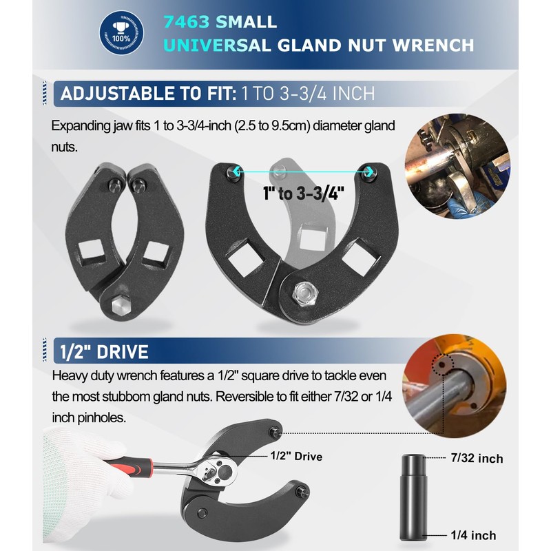 Camoo 1266 & 7463 Adjustable Gland Nut Wrench, 2 Hydraulic