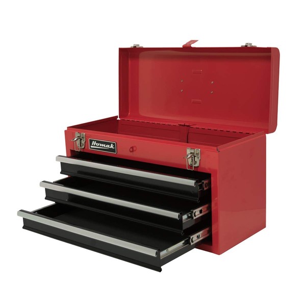 Homak 3 Drawer Ball Bearing Toolbox Chest, Red, 20 Inches