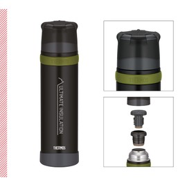 THERMOS Mountain Beverage Bottle 0.9 L, Black, Stainless Steel Thermos Flask with Drinking Cup, 24 Hours Hot / 24 Hours Cold, Lightweight Outdoor Bottle, Robust, Removable Cap, BPA-Free