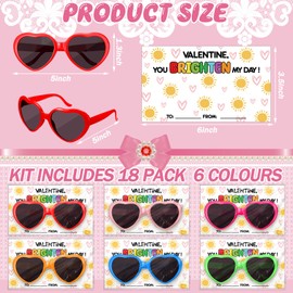 Relaxweex 18 Pcs Valentine's Day Friendship Gift Set Valentine Heart Shaped Sunglasses with Cards Valentine Party Favors Supplies Heart Shaped Glasses Exchange Prizes