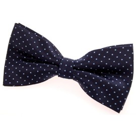 Retreez Men Pin Dots Woven Microfiber Pre-tied Bow Tie (5") - Navy Blue with Light Blue Pin Dots