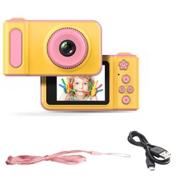 Acuvar Full 1080P Kids Selfie HD Compact Digital Photo and Video Rechargeable Camera with 2" LCD Screen, Video Games and Micro USB Charging (Pink, Camera Only)