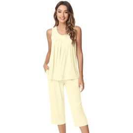 NACHILA Pajamas for Women-Viscose Made from Bamboo, Sleeveless Pjs Tank Top Capri Pants Pajama Sets Cooling Sleepwear Yellow XXL