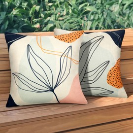 Outdoor Cushion Cover 45 x 45 cm Cushion Sofa Cushion Covers Boho Abstract Art Leaves Decorative Cushion Cover Waterproof Linen Decorative Cushion Cover for Sofa Couch Bed Car Garden Patio Blench Set
