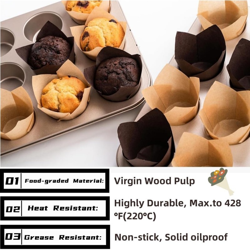 HIDOSNG Tulip Cupcake Liners, 200pcs Baking Paper Cups, Cupcake Muffin