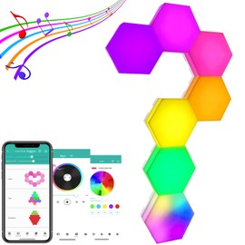 WOINO LED Hexagon Wall Lights,7 Pack KIT,APP One Second Connection,Smart Hexagon Lights,Party Light,Music&Voice Rhythm,Xmas Home Decor,DIY RGB Night Light,Birthday Gift,Countertop Light