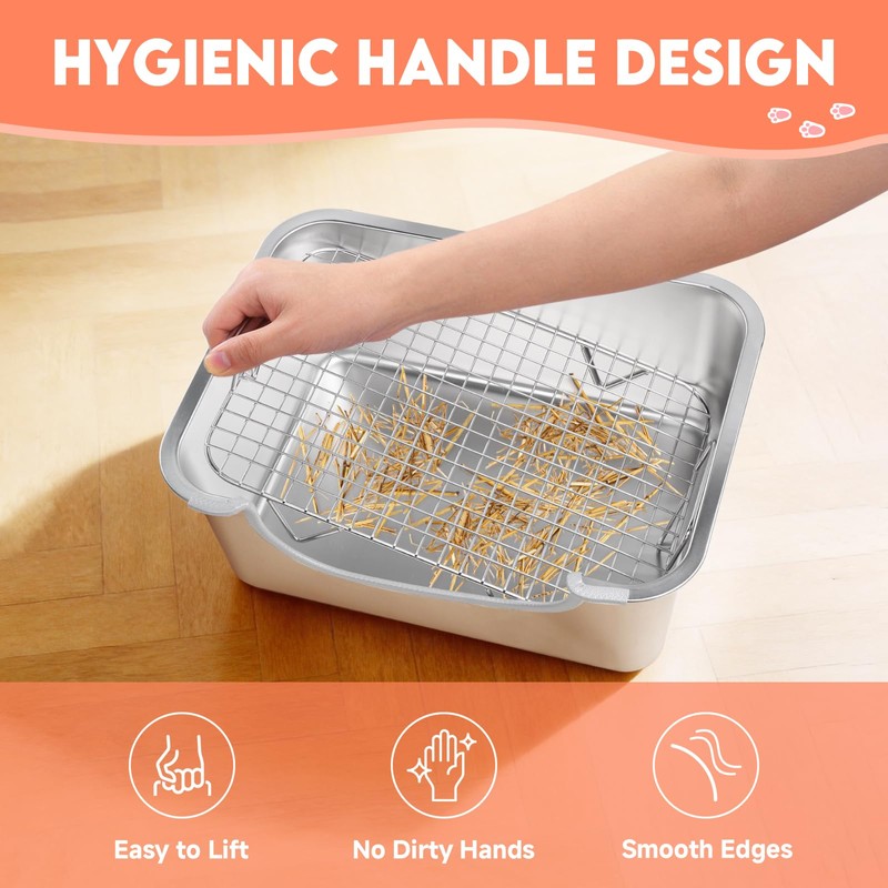 Essenhome Large Stainless Steel Rabbit Litter Box with Handle -
