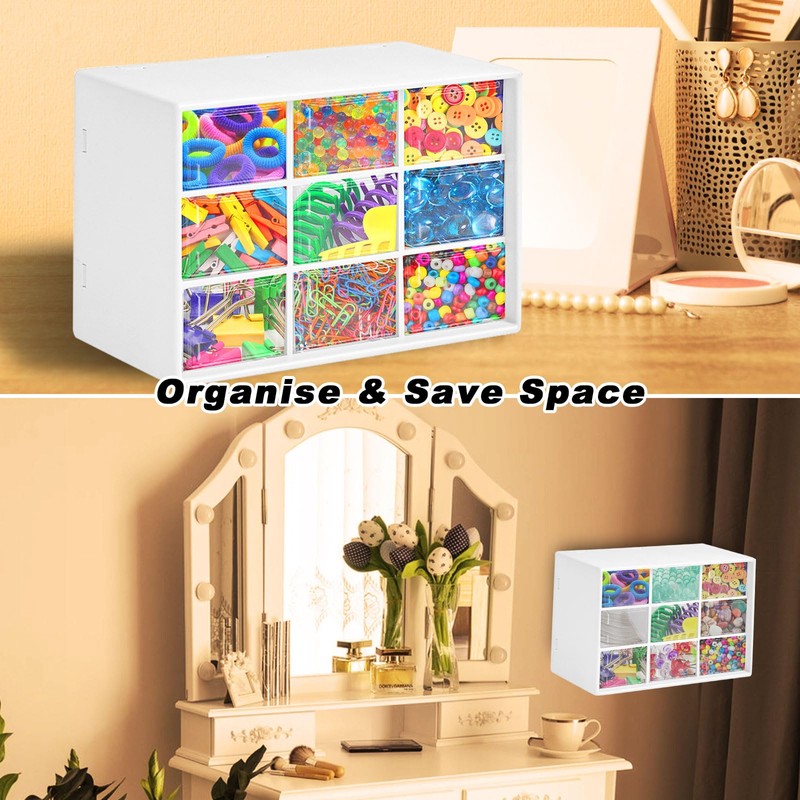 2Pcs Mini Plastic Drawer Organiser, Desk Storage Organizer with 9