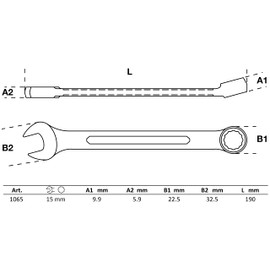 BGS 1065 Open-End Ring Spanner, Size 15 mm, DIN3113-A, Combination Spanner