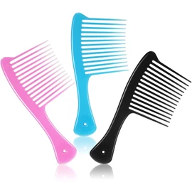 3 Peine de Rastrillo Jumbo de Dientes Anchos, Peine de Champú de Salón para Desenredar el Cabello para Largo y Rizado Pelo, Herramientas para Desenredar para Cabello 4c (Negro, Azul, Rosa)