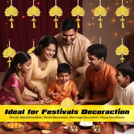 Smizzy Lotus Hangings for Decoration, Floral Wall Hangings for Temple Decoration, Pooja Room Decoration Items, Haldi Decoration Items for Marriage, Home Decor Items (7 Pieces, 10 inch Long, Yellow)