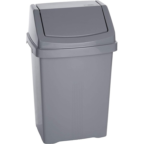 HOMION Plastic swing bin waste rubbish flip top lid recycling Containers dustbin (midnight, 50l swing bin) (SOFT GREY)