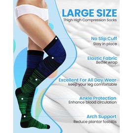 Croknit 6 Pcs Thigh High Compression Stockings for Women Men 20-30 Mmhg Compression Socks Large Size Knee Support Socks for Circulation