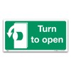 Turn To Open Anti-Clockwise Sign, 1mm Rigid Plastic 100x50mm, British