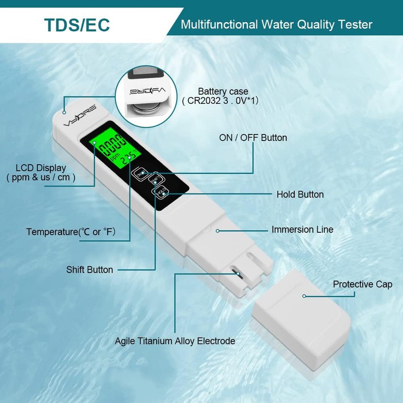 Vydra TDS Digital Water Conductivity Tester ATC with Bag
