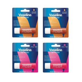 Vaseline Lip Therapy Variety 4-Pack, Moisturizing Lip Balm with Vitamin E, 0.16 Oz Ea - Flavors: Cocoa Butter & Rose