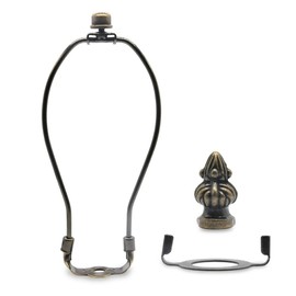Lamp Shade Harp Holder,8 Inch Bronze Lamp Harp Kit,Fit Both Standard Lamp Rod and E26 Light Base UNO Fitter Adapter,2 Shade Attaching Finial Top Included,Antique Brass Horn Frame Lampshade Bracket