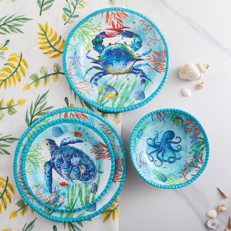 ZAROCRUS Coastal Dinnerware Sets, Ocean Theme Unbreakable Kitchen Plates and