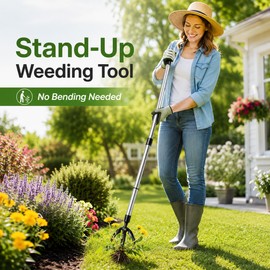 Stand-Up Weed Puller for Garden – 45-Inch Adjustable 4-Claw Root Remover for Lawn, Yard and Garden Beds