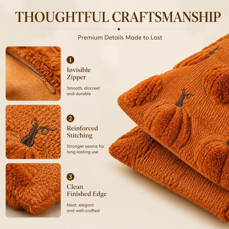 Pumpkin Fall Pillow Covers 18x18In Set of 2 Orange, Ultra