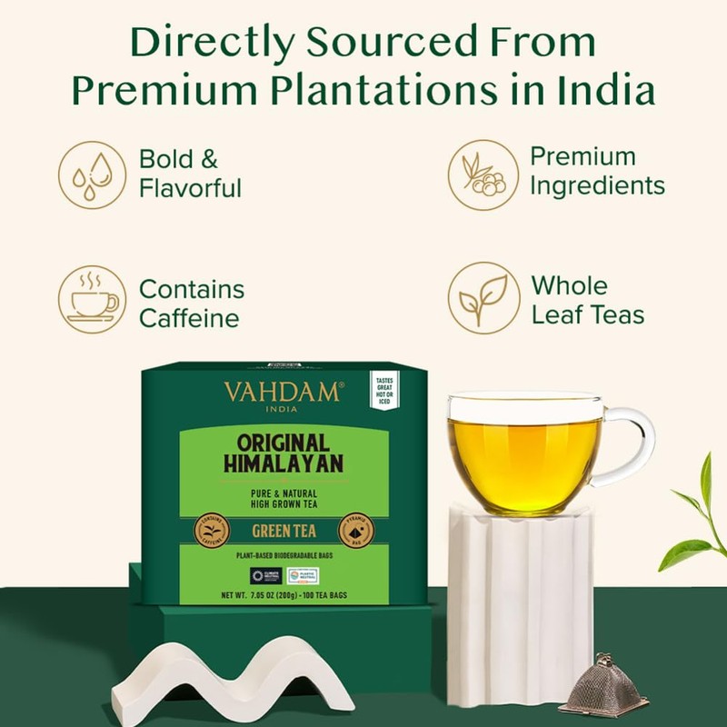 VAHDAM, Original Himalayan Green Tea (100 Count) High Grown, Non