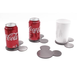 4 Pcs Set Silver - Mickey Head Stainless Steel Drink Coasters Non-Slip Anti-Scratch Kitchen Table Camper Coaster Set of 4 with Holder
