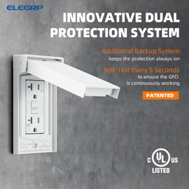 ELEGRP Outdoor GFCI Outlet with Cover, Weather Resistant GFCI Receptacle and Wall Plate, 20 Amp Self-Test GFI Electrical Outlet, Thinner Design Ground Fault Receptacle, UL Listed, Matte White, 1 Pack