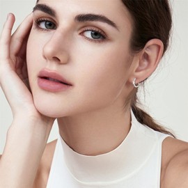 Inpasne Simulated Diamond Huggie Hoop Earrings for Women 925 Sterling Silver Baguette Hoop Earrings April Birthstone Jewelry Gifts for Her