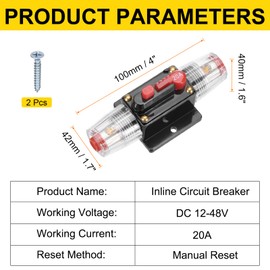 DMiotech 2 Pack 20A Circuit Breaker, 12-48V DC Automotive Inline Fuse Holders Inverter with Manual Reset Button & Screws for Marine Boat Audio System Overload Protection