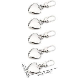 5 Pcs Silver Heart Shape Zipper Pull 5 Pieces Detachable Cute Creative Zippers Replacement Repair Kits for Coats Jackets Pants Luggage Zippers Fasteners Sewing Notions and Supplies