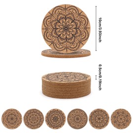 STARUBY Pack of 12 Coasters Indian Floral Pattern Cork Coasters 10cm Round Drink Coasters Suitable for Dining Table Bar Coffee Bar Decoration Gift