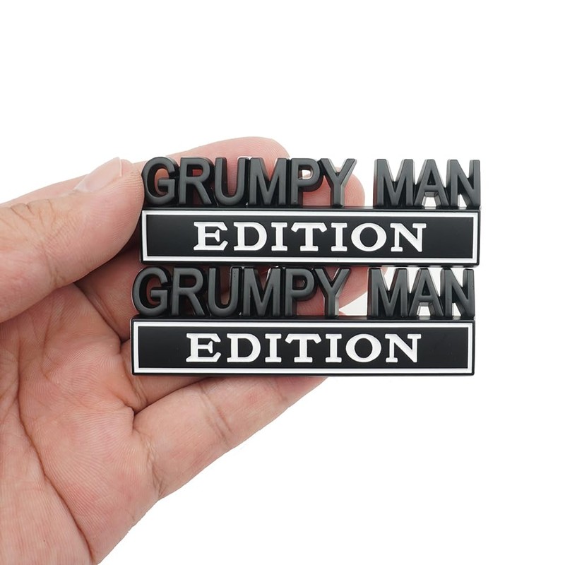 2pcs Metal Grumpy Man Edition Door Tailgate Bumper Emblem Bsdge