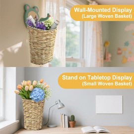 Woven Hanging Basket Water Hyacinth (Set of 2) Wicker Door Hanging Basket Woven Decorative Front Door Baskets Wall Decor Flowers Plants Handwoven Flower Baksets for Home Garden