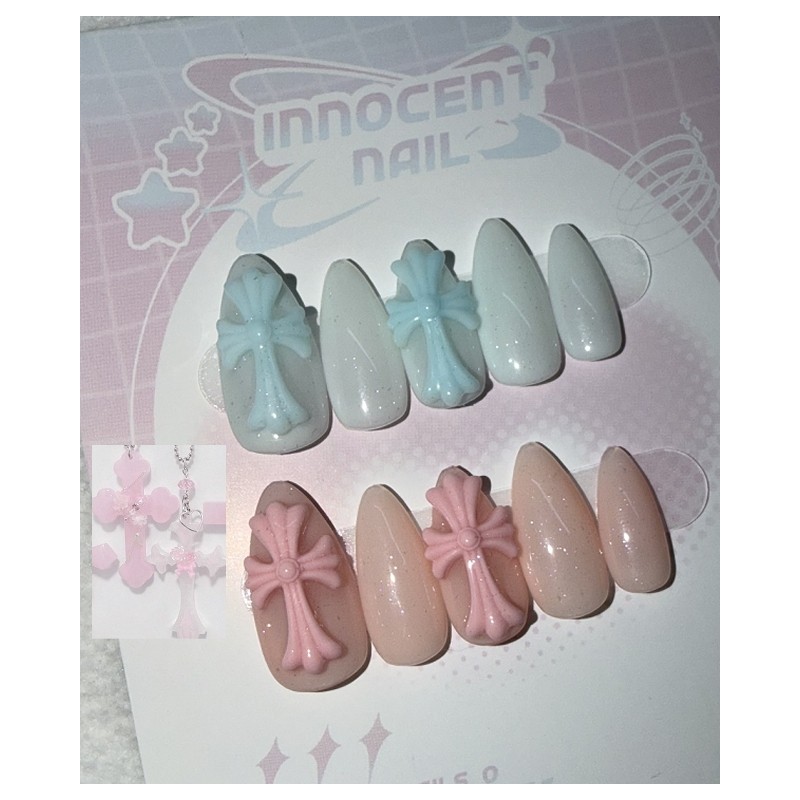 Half Chrome Hearts Cross Handmade Nail Tips - Square /