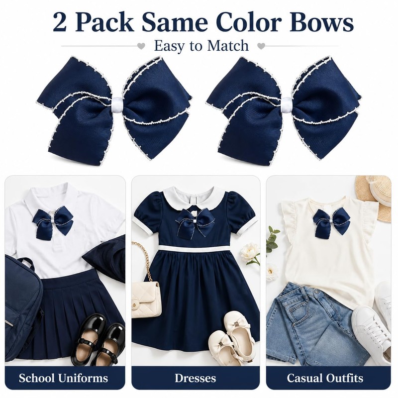 Hair Bows for Girls, 2 Pack 5 Inch Grosgrain Boutique