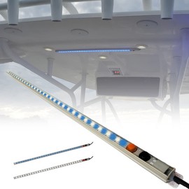 Wave One Marine Dual Color T-Top LED Light with Switch | Boat Courtesy Cockpit Helm Light | Waterproof Bar Housing | Stainless Hardware | IP68 (24" White & Blue)
