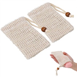 Medsuo 2 PCS Natural Safe and Durable Sisal Fiber Soap Bags, Saver Shampoo Bar Scrubber Pouches for Foaming and Drying Soap Shower Bath Exfoliating