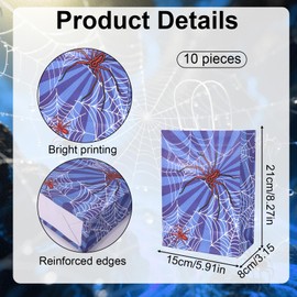 10pcs Spider Party Favors Bags, Paper Gift Bags with Handles Candy Goodie Bag Spider Theme Birthday Party Decorations for Presents Treats Snacks Storage Supplies