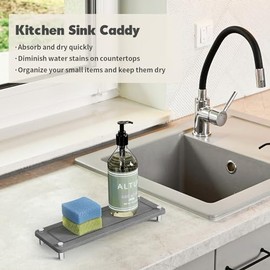 Johamoo Stone Drying Mat for Kitchen Counter, Instant Dry Sink Caddy, Diatomaceous Earth Water Absorbing Stone Mat, Bathroom Quick Drying Stone Sink Tray Holder（Grey 2 Pack）