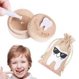SIWOKJJO Tooth Fairy Box, Tooth Fairy Bag for Boys, Boy Keepsake Organizer, Lost Teeth Holder Box, Tooth Storage Box, Cute Wooden Tooth Fairy Keepsake