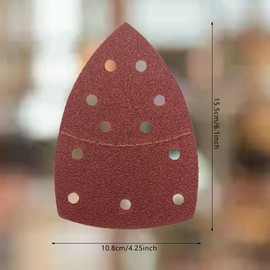 50 pcs Mouse Sander Pads 11- Hole 60 Grits Mouse Sander Sandpaper Hook and Loop Sanding Pads 108x155 mm Triangle Multi Tool Sander Pads for Sanding and Polishing