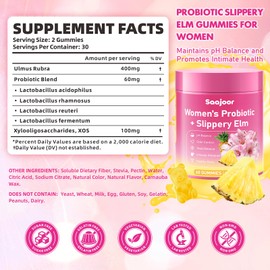 Women Probiotic Slippery Elm Gummies - Supports pH Balance, Digestive & Immune Health, Natural Pineapple Flavor, 60 Count