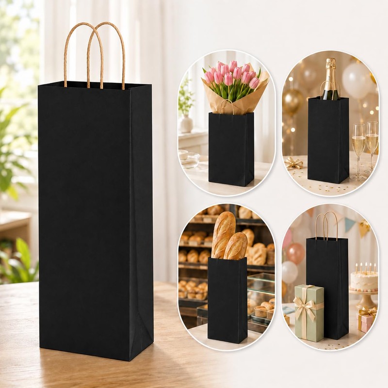 IDIDG 100 Pack Kraft Black Wine Gift Bags Wine Bag