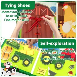 Quiet Book from 1 Year, Busy Book, Activity Board from 1 Year Montessori 20-in-1 Farm Theme Suitable for Early Education and Travel, Car and Plane Education, Preschool Learning Activities
